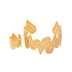 Iron Textured Heart Cuff Bangles & Rings Sets for Women&nbsp;WG0A4C8-01