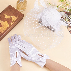 蝶結び柄手袋1組  結婚式の花嫁用品用  ファシネーター ティー パーティー ハット ガーゼ & フェルト アリゲーター ヘアクリップ 1 個付き  ホワイト  215~364x85~300x9~13.5mm&nbsp;AJEW-GA0006-47B