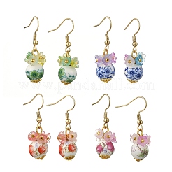 Handmade Flower Printed Porcelain Ceramic Dangle Earrings&nbsp;EJEW-JE07288