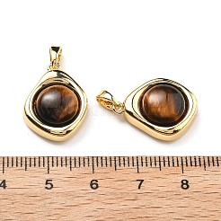 天然石タイガーアイペンダント  菱形チャーム  真鍮のセッティングで  18KGP本金メッキ  19.5x15x7mm  穴：4mm&nbsp;KK-B129-01G