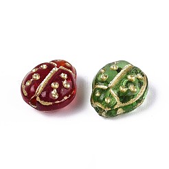 ガラスビーズ  ビートル  ゴールドライン入り  ミックスカラー  9x8x5mm  穴：1mm&nbsp;LAMP-T021-93M