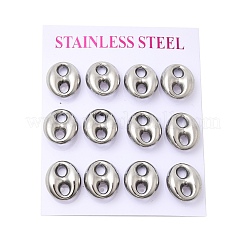 304ステンレススチールスタッドピアス6組  オーバル  ステンレス鋼色  15x13mm&nbsp;EJEW-P340-02P