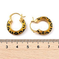 女性用ヒョウ柄真鍮エナメルフープピアス  22KGP本金メッキ  22x18.5x4.5mm&nbsp;EJEW-U055-11B-G