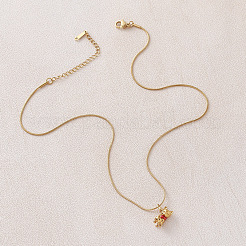 Vintage 304 Stainless Steel Enamel Red Cat Shape Pendant Necklaces for Women&nbsp;BK4574