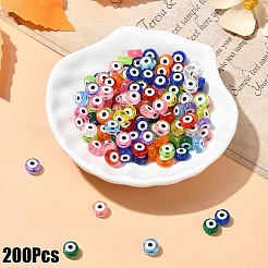 200個透明アクリルビーズ  ナザールボンジュウ模様とフラットラウンド  ミックスカラー  7x4mm  穴：1.5mm&nbsp;TACR-YW0002-08M