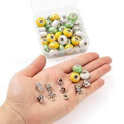 イースターのためのDIYジュエリー製作キット  手作りの磁器ヨーロッパビーズを含む  合金ヨーロッパビーズ＆ダングルチャーム  ミックスカラー  50個/箱&nbsp;DIY-LS0001-95