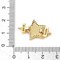 ラックメッキ真鍮マイクロパヴェキュービックジルコニアスターコネクタチャーム  エナメル&シェル付き  18KGP本金メッキ  長持ちメッキ  鉛フリー＆カドミウムフリー  ブラック  16x24x4mm  穴：1.4mm&nbsp;KK-K385-101G-03