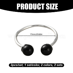 2セット2色の真鍮プラスチックパール指輪セット（女性用）  ミックスカラー  内径：17mm  3個/セット&nbsp;RJEW-GO0001-26