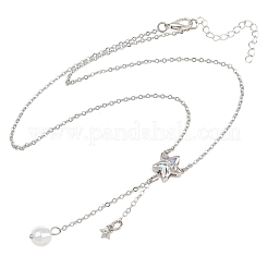 Brass Pave Clear AB Cubic Zirconia Bowknot Star Pendant Necklaces for Women&nbsp;KK-CBA6599-01P