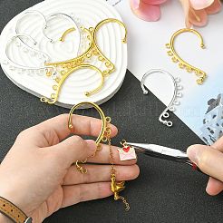 20 個 2 色合金イヤーカフパーツ  7ループで  ピアスを作らないイヤリングを作るためのイヤラップピアスフック  ゴールデン＆シルバー  58x35x2mm  穴：2.5mm  10個/カラー&nbsp;PALLOY-CJ0002-62
