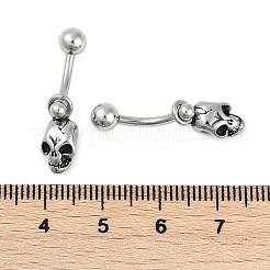 Skull 316 Surgical Stainless Steel Dangle Belly Button Rings&nbsp;EJEW-G416-05AS