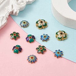 10 個 5 スタイル合金エナメルビーズキャップ  花  ミックスカラー  7~9.5x7~9.5x2~3.5mm  穴：1~1.5mm  2個/スタイル&nbsp;ENAM-YW0003-22