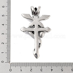 レトロな304ステンレススチールの大きなペンダント  蛇のチャーム付き十字架  アンティークシルバー  55x31x4mm  穴：5mm&nbsp;STAS-I205-39AS-01
