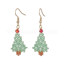 304ステンレススチールガラスクリスマステーマダングルイヤリング  ゴールドカラー  クリスマスツリー  50.5x18mm&nbsp;EJEW-MZ00527-02