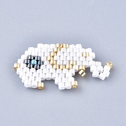 手作りシードビーズペンダント  弾性糸で  織機模様  象  ホワイト  13~14x25~26x1.5mm&nbsp;SEED-I012-40