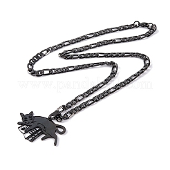 304ステンレスネックレス  本を持った猫のペンダントネックレス  ブラック  21.57インチ（54.8cm）&nbsp;NJEW-Q338-15B