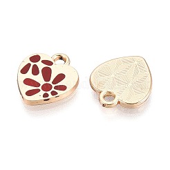 合金エナメルチャーム  ラックめっき  ハートチャーム  ゴールドカラー  暗赤色  12x11x1.2mm  穴：1.6mm&nbsp;ENAM-T022-87A-G