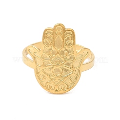イオンプレーティング（IP）304ステンレススチールカフ指輪  女性用ハムサ ハンド オープン リング  18KGP本金メッキ  usサイズ7 1/4(17.5mm)&nbsp;RJEW-L107-010G