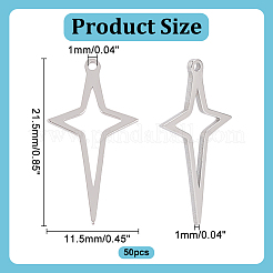 304ステンレススチールペンダント50個  スター  ステンレス鋼色  21.5x11.5x1mm  穴：1mm&nbsp;STAS-HY0001-50