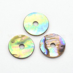 天然パウア貝/アワビ貝のビーズ  ディスク/フラットラウンド  ヒシビーズ  10x1mm  穴：1mm&nbsp;SSHEL-E551-31