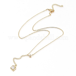 Brass Micro Pave Clear Cubic Zirconia Pendant Necklaces&nbsp;NJEW-L146-25G