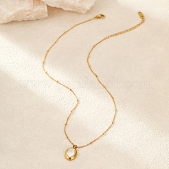 201 Stainless Steel Acrylic White Oval Pendant Satellite Chain Necklaces for Women&nbsp;WG42B75-01