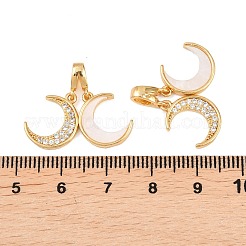 Brass Micro Pave Clear Cubic Zirconia with Synthetic Shell Pendants&nbsp;KK-G552-01G