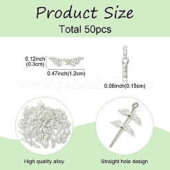 50個の合金ビーズ  鉛フリー＆カドミウムフリー  天使の翼  銀  12x3x3mm  穴：1.5mm  約7100個/1000g&nbsp;FIND-YW0006-96