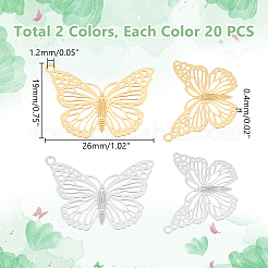 40Pcs 2 Colors 201 & 304 Stainless Steel Filigree Pendants&nbsp;STAS-UN0057-13