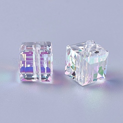 模造オーストリアクリスタルビーズ  k9ガラス  キューブ  多面カット  クリアAB  8x8x8mm  穴：1.6mm&nbsp;X-SWAR-O001-04A