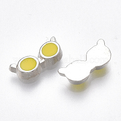 合金エナメルカボション  フローティングロケットチャームにフィット  眼鏡  きいろ  プラチナ  4.5x10x2mm&nbsp;PALLOY-T054-118