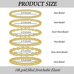 女性用ラウンド真鍮ビーズストレッチブレスレット6個  ゴールドカラー  内径：2-1/8インチ（5.5cm）&nbsp;BJEW-SW00150