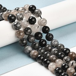 天然石ブラックルチルクォーツビーズ連売り  ラウンド  8~9mm  穴：1mm  約45~48個/連  15.7インチ。&nbsp;G-R446-8mm-37-01