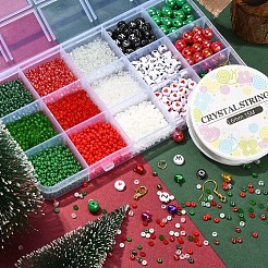 DIY クリスマス イヤリングとブレスレット作成キット  ガラスシードとアクリル文字ビーズを含む  アルミベルのチャーム  真鍮のピアスフック  ミックスカラー&nbsp;DIY-YW0005-85
