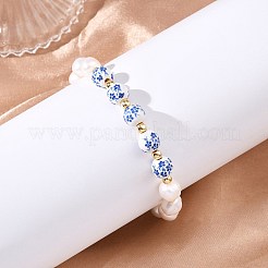 Natural Cultured Freshwater Pearl & Handmade Porcelain & Non-magnetic Synthetic Hematite Beaded Bracelets for Women&nbsp;BJEW-JB13964