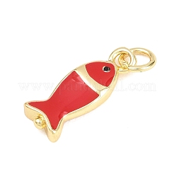 真鍮製エナメルペンダント  魚のチャーム  長持ちメッキ  ラックめっき  鉛フリー＆カドミウムフリー  18KGP本金メッキ  レッド  17x6.5x3.5mm  穴：3.5mm&nbsp;LS-KK-F938-20G-04
