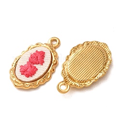 304ステンレススチールと布刺繍のペンダント  花のチャームが付いた波型の楕円形  イオンプレーティング（ip）  長持ちメッキ  18KGP本金メッキ  サクランボ色  23x14x3mm  穴：1.7mm&nbsp;FB-CBAFBAF-10G-01