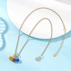 3 Cube Faceted Glass Pendant 304 Stainless Steel Cable Chain Necklaces for Women&nbsp;NJEW-JN05711-01