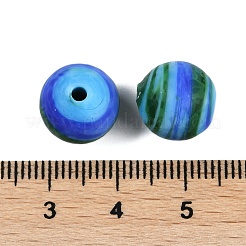 不透明な手作りのランプワーク ビーズ  ストライプ  ラウンド  ドジャーブルー  12mm  穴：1.6mm&nbsp;BLOW-D006-03E