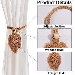 2Pcs Handmade Macrame Leaf Curtain Tiebacks&nbsp;AJEW-CN0003-65B
