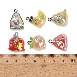 電気メッキ加工されたフルーツモチーフの不透明樹脂製ペンダント  混合形状チャーム  プラチナアイアンループ＆グリッターパウダー付き  ミックスカラー  20~22x16~19.5x7.5~10mm  穴：2mm&nbsp;RESI-B047-09