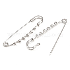 304 ステンレススチール安全ピンブローチ金具  ラペルピンを作るためのループが6つ付いたキルトピン  ステンレス鋼色  75x20.5x5.5mm  穴：2mm&nbsp;STAS-K252-05D-P