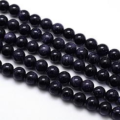 合成ブルーゴールドストーンラウンドビーズ連売り  6mm  穴：1mm  約61個/連  14.5インチ&nbsp;G-O047-11-6mm