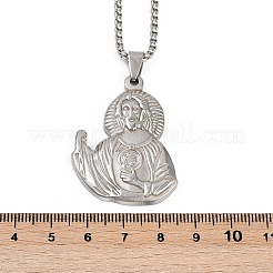 201ステンレススチール製セントジュードペンダントネックレス（男女兼用）  ベネチアンチェーンネックレス  変色しない  ステンレス鋼色  23.74インチ（60.3cm）&nbsp;NJEW-K283-16P