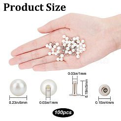 ABSプラスチック製模造パールリベットスタッド100セット  鉄パーツ  ホワイト  6mm  パーツ：4x5mm&nbsp;KY-GF0001-25