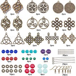 DIYダングルピアス作成キット  チベットスタイルの合金ペンダントとペンダントカボションのセッティングを含む  304ステンレスペンダント  天然石ビーズ  真鍮のピアスフック  アイアン製9ピン  アンティークシルバー＆プラチナ&nbsp;DIY-SC0014-04AS
