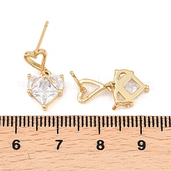 Brass Clear Cubic Zirconia Heart Dangle Stud Earrings&nbsp;EJEW-A156-04G