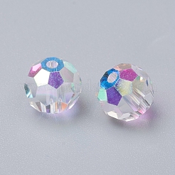 ガラスラインストーンビーズ  多面カット  ラウンド  クリスタルAB  8.5x8mm  穴：1.6mm&nbsp;RGLA-G016-A01-001AB
