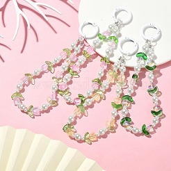 チューリップ透明ガラスビーズペンダントキーホルダー  合金スプリングゲートリングとガラスパールビーズ付き  ミックスカラー  16cm&nbsp;KEYC-JKC00493