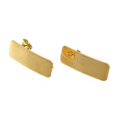 304ステンレススチールスタッドピアス金具  長方形  18KGP本金メッキ  26x10mm  穴：2.5mm  ピン：0.8mm&nbsp;STAS-B087-08B-G